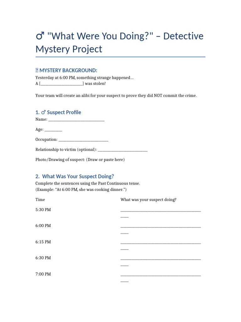 ESL Past Continuous Project | PDF