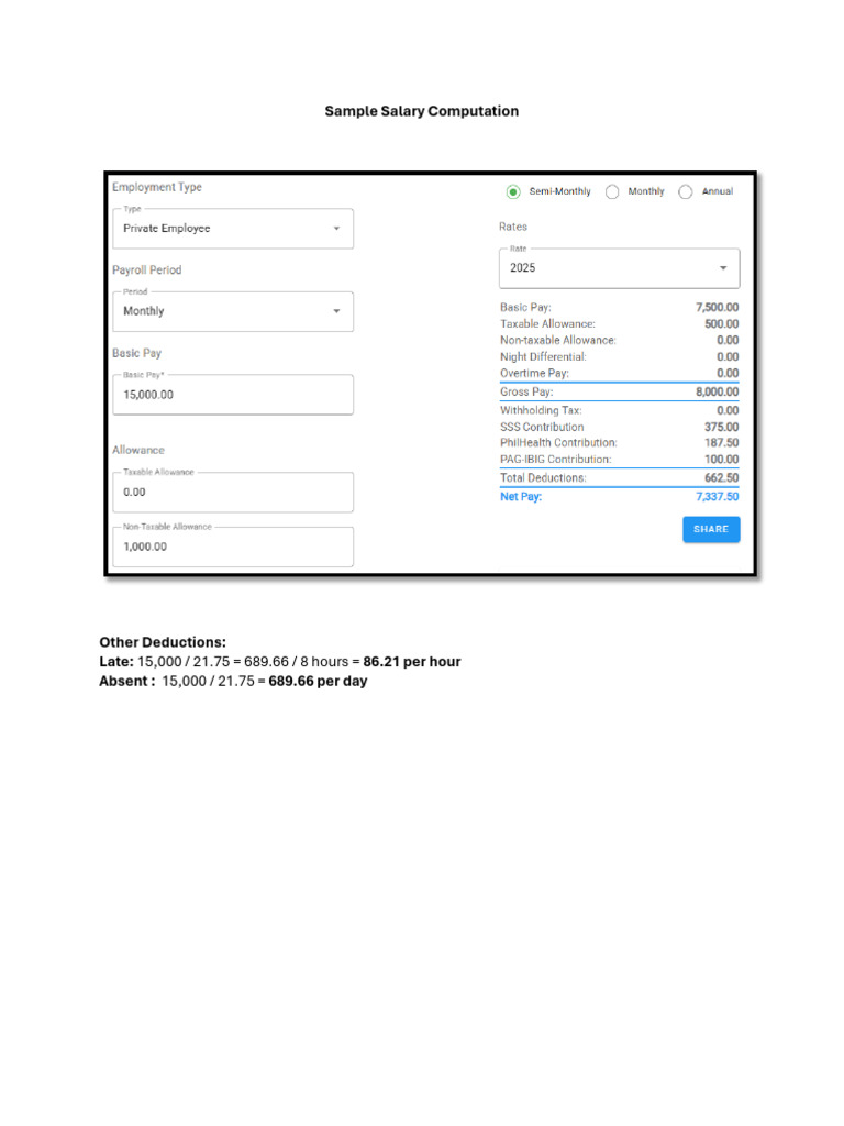 Sample Salary Computation | PDF