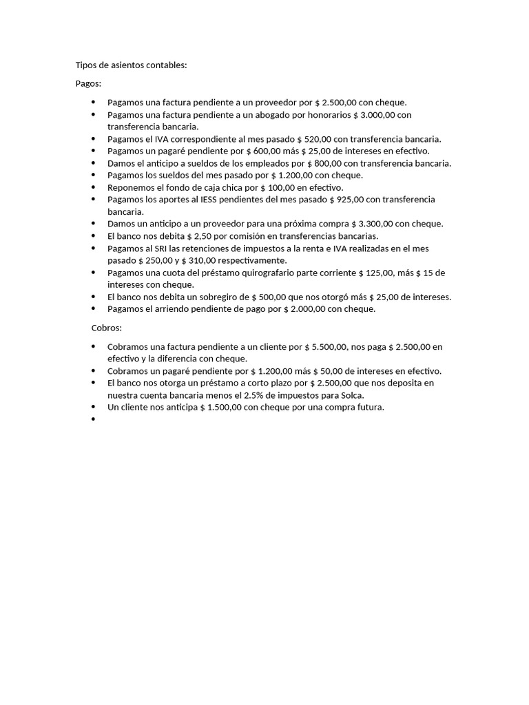 Tipos de Asientos Contables | PDF