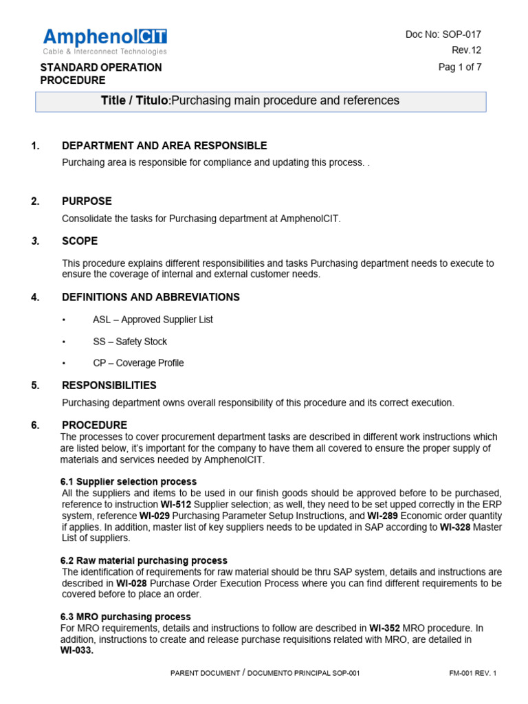 Purchasing Procedure Overview and Guidelines | PDF | Supply Chain ...