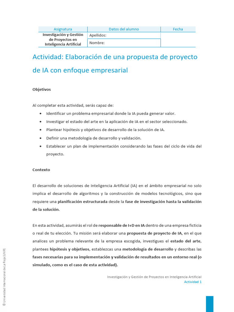 Propuesta de Proyecto de IA Empresarial | PDF | Inteligencia artificial ...