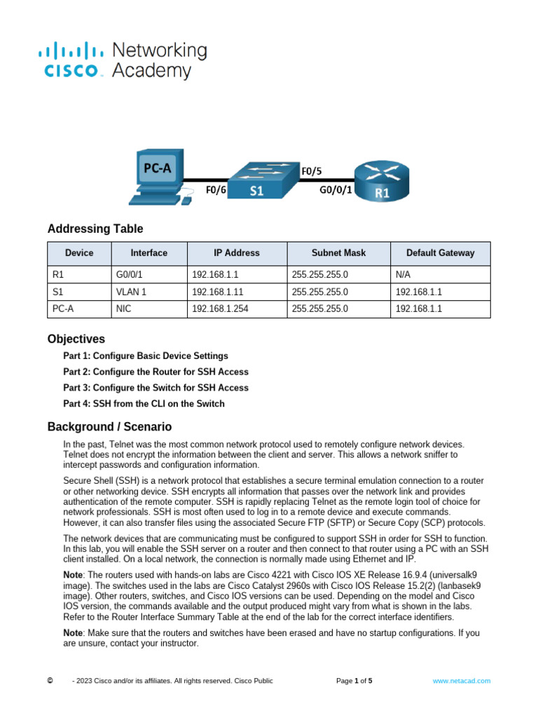4.4.9 Lab - Configure Network Devices With SSH Ok | PDF | Secure Shell ...