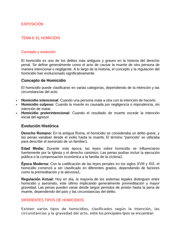 Exposición Tema 6 Derecho Penal | PDF | Homicidio | Asesinato