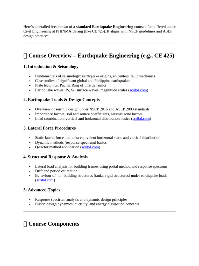 Earthquake Engineering Course Overview | PDF | Earthquakes | Earthquake ...