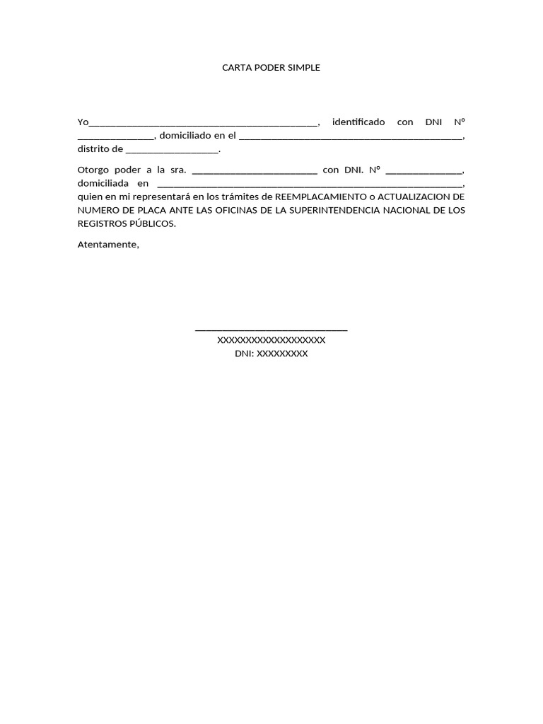 Carta Poder para Trámites SUNARP | PDF