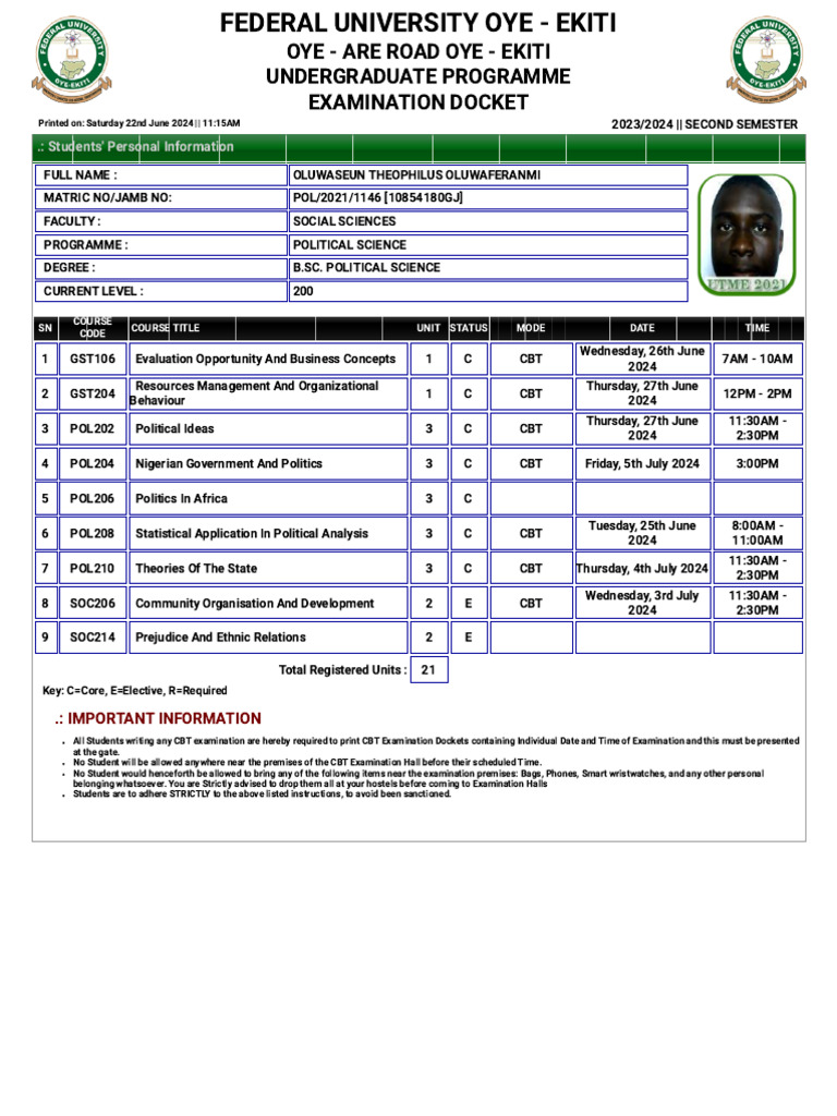 Docket. - Course Registration Form - Oluwaseun Theophilus Oluwaferanmi ...