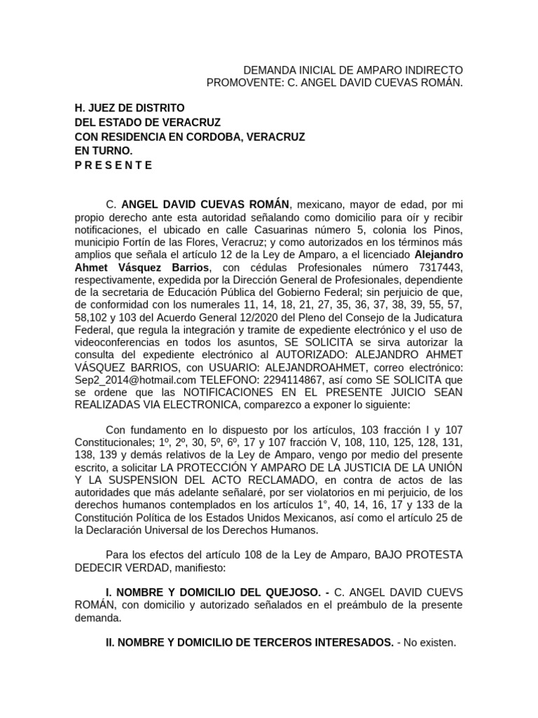 Demanda de Amparo Indirecto en Veracruz | PDF | Caso de ley | México