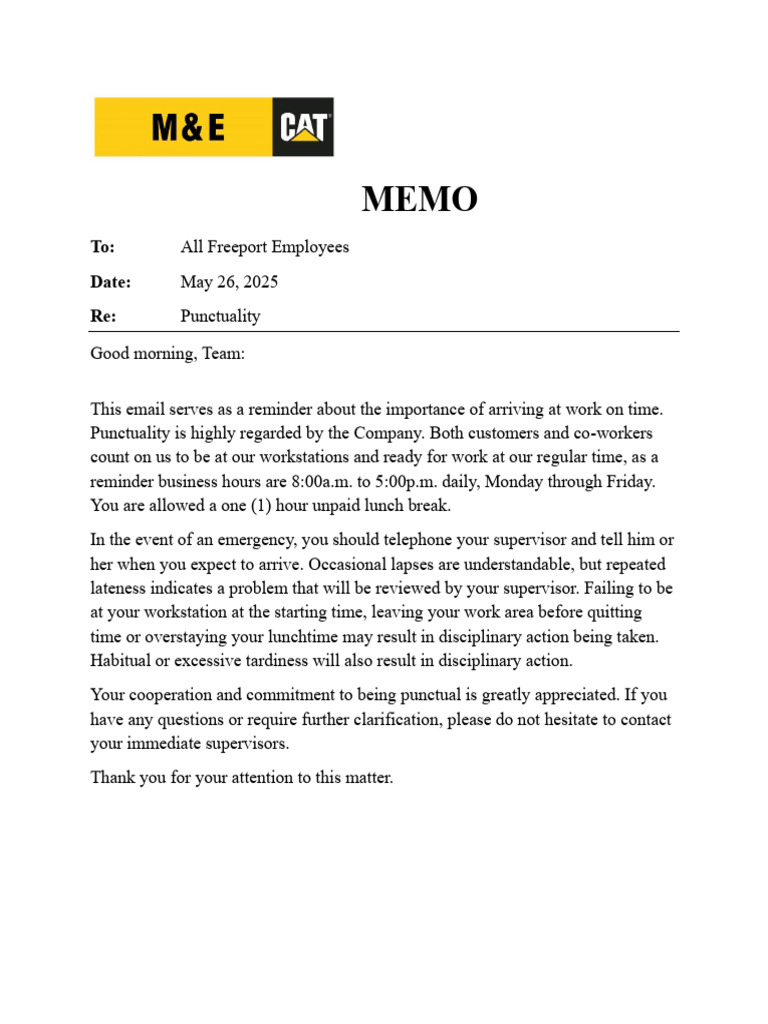 Memo on Employee Punctuality Standards | PDF