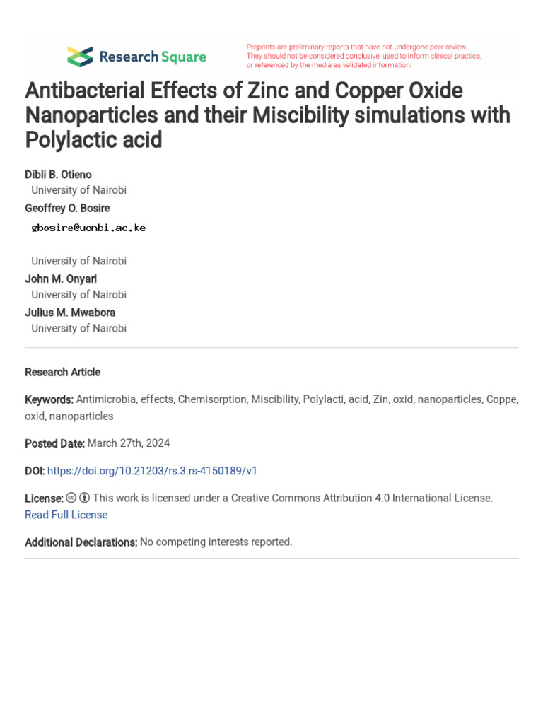 Antibacterial Effects of Zinc and Copper Oxide Nan | PDF | Adsorption ...
