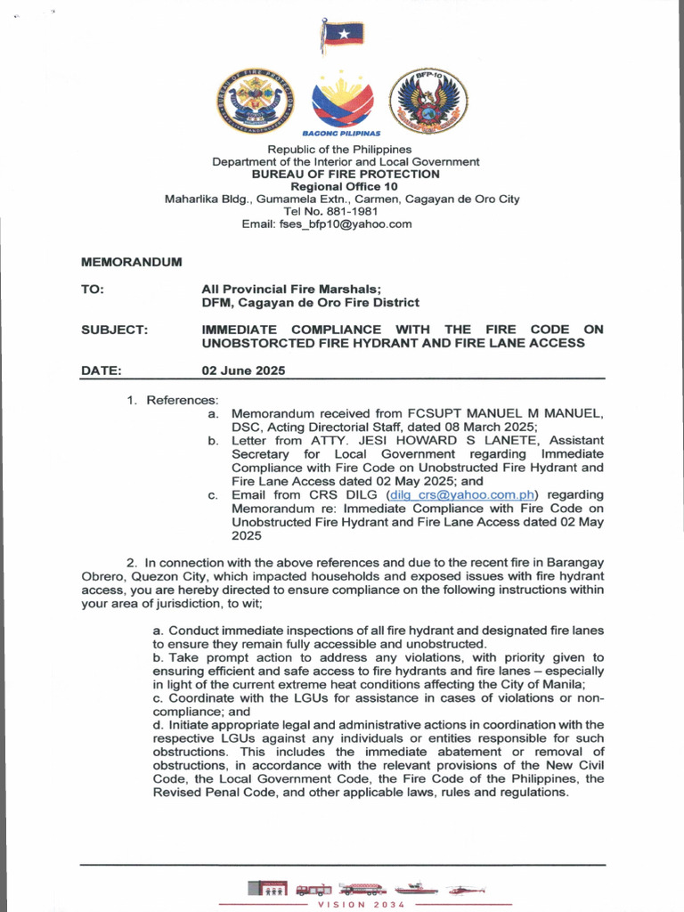 Immediate Compliance Report With The Fire Code On Unobstructed Fire ...