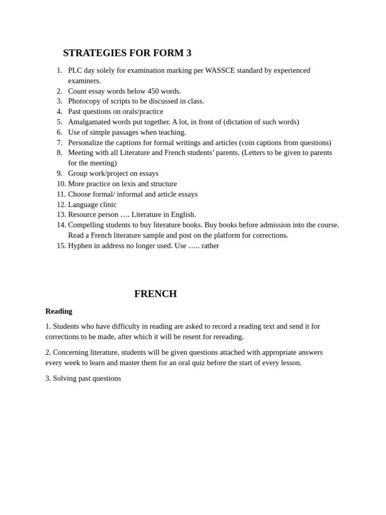 Strategies For Form 3 | PDF