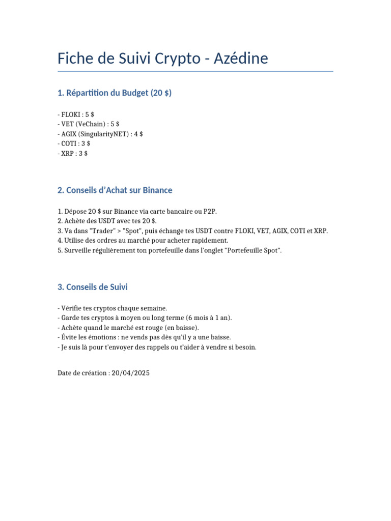 Fiche Suivi Crypto Azedine | PDF