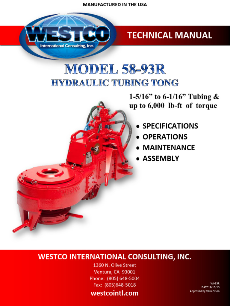 Westco 58-93R Hydraulic Power Tong Manual | PDF | Clutch | Gear