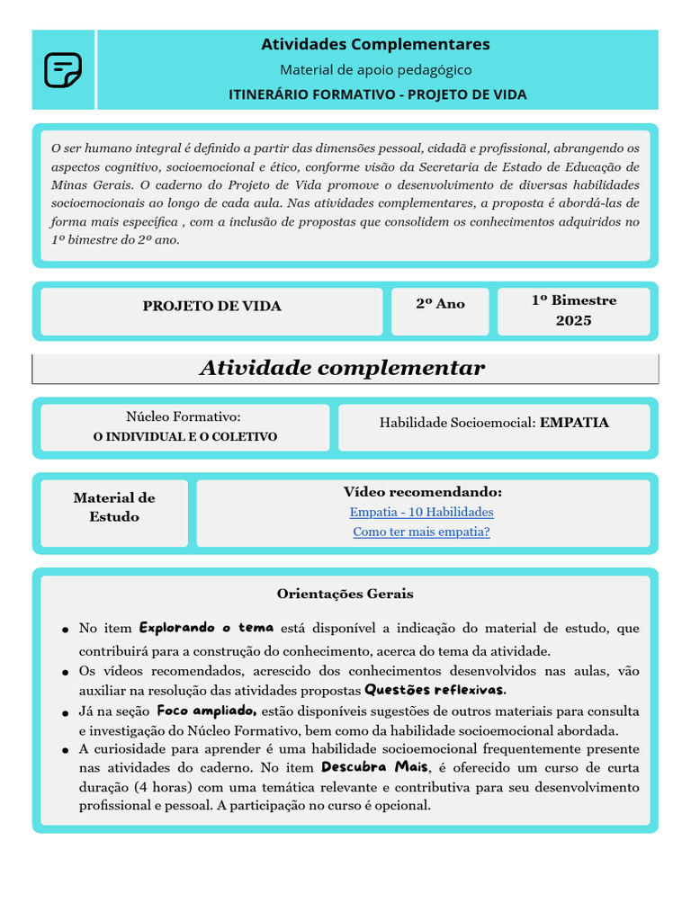 Base da Empatia no Projeto de Vida | PDF | Empatia | Pedagogia