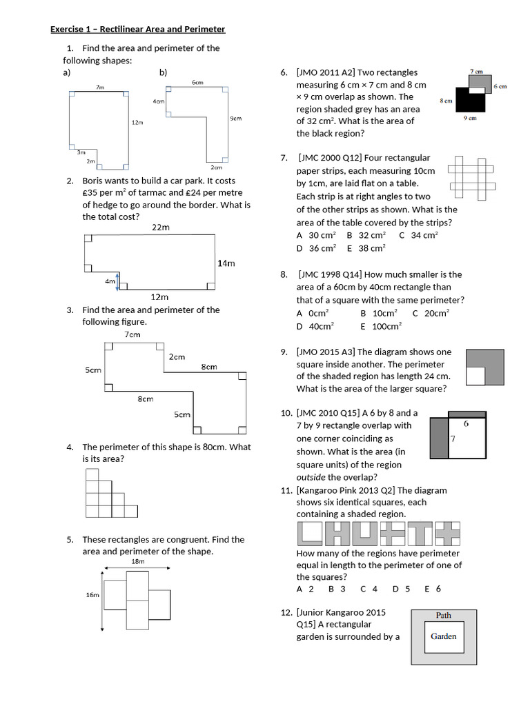 Rectilinear Area and Perimeter Exercises | PDF | Area | Rectangle