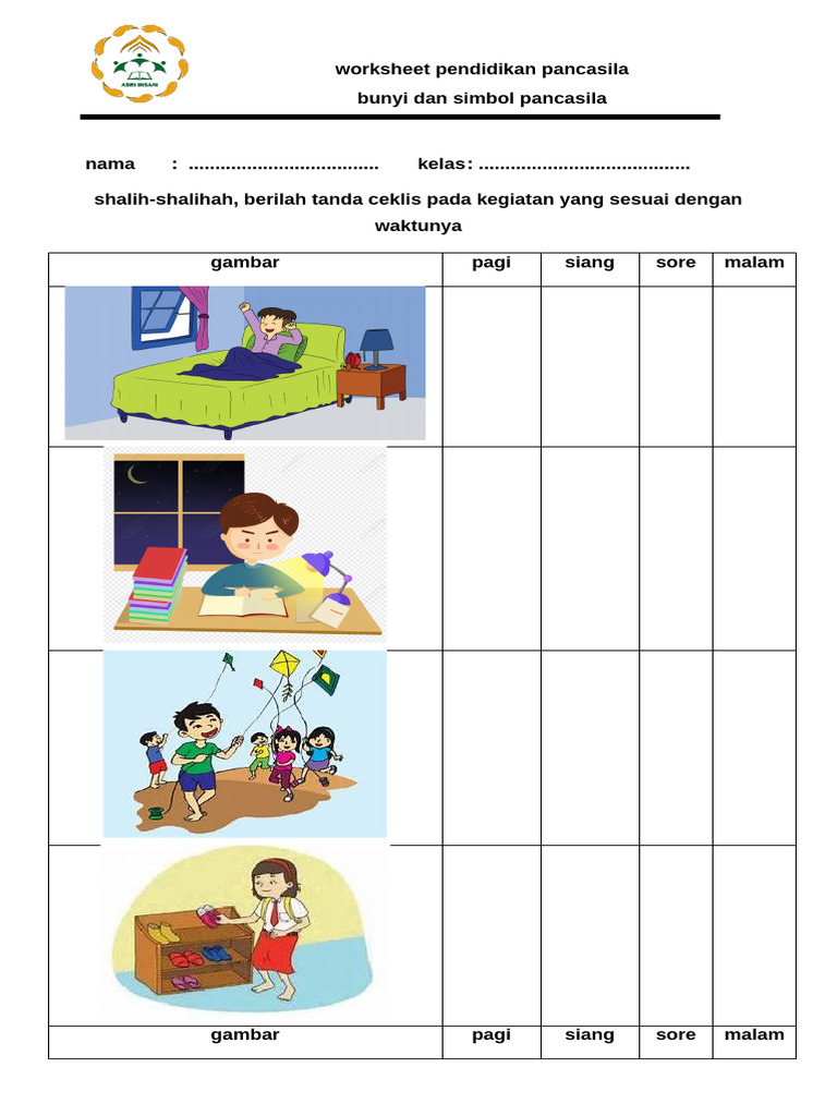 Worksheet Pend. Pancasila Mengenal Kegiatan | PDF
