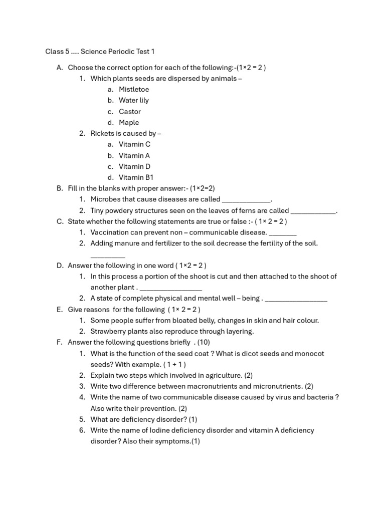 Class 5 Science Periodic Test 1 | PDF