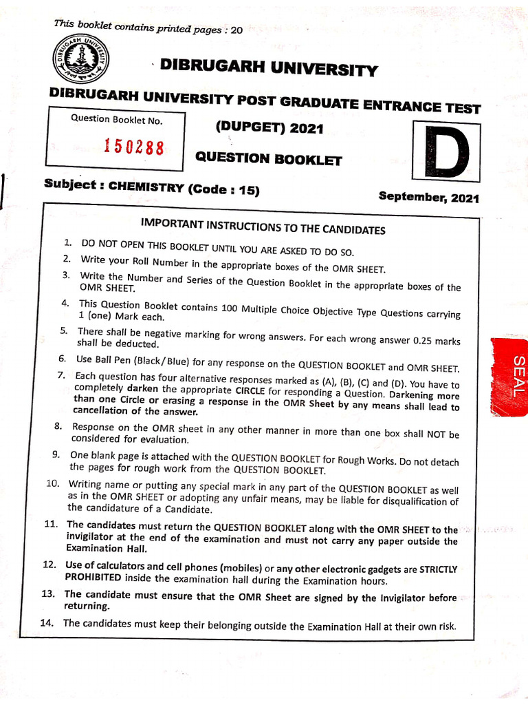 DUPGET 2021 Chemistry Pyq | PDF