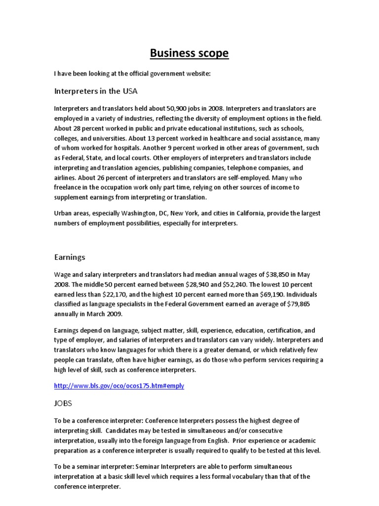 Business Scope: Interpreters in The USA | PDF | Language Interpretation ...