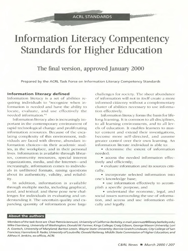 Information Literacy Standards for Higher Education | PDF | Information ...