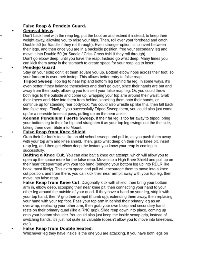 False Reap and Pendejo Guard Techniques | PDF | Limbs (Anatomy)