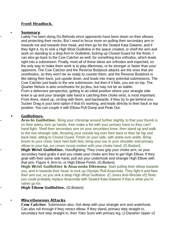 Headlock Techniques and Submissions | PDF | Professional Wrestling