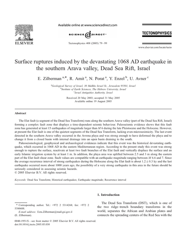 1068 AD Earthquake Surface Ruptures in Israel | PDF | Earth Sciences ...