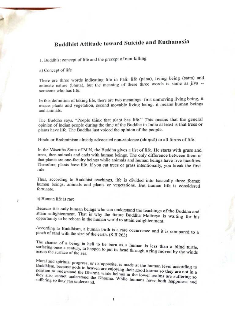 Buddhist Attitude Toward Suicide and Euthanasia | PDF
