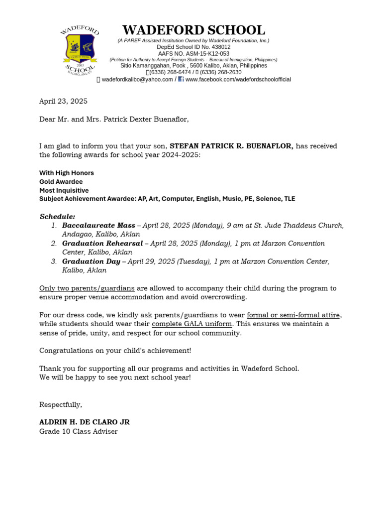 Graduation Letter 2025 | PDF | Clothing