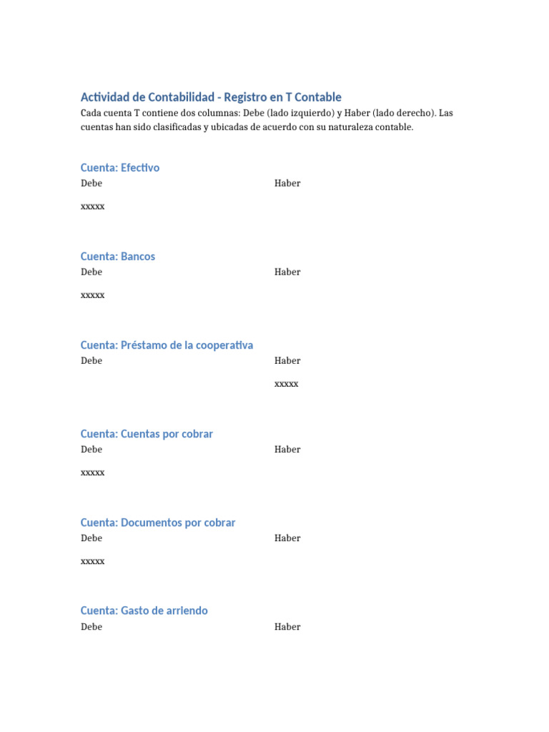 Registro en Cuentas T Contables | PDF