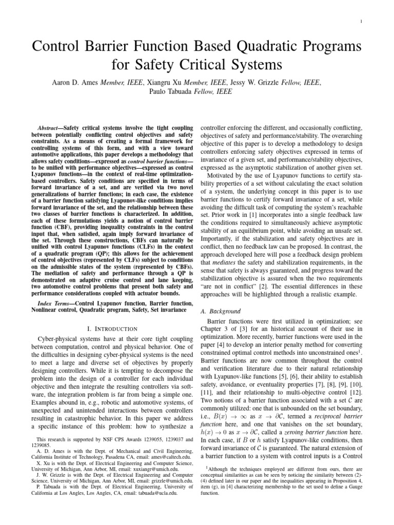 Control Barrier Functions for Safety Systems | PDF | Function ...