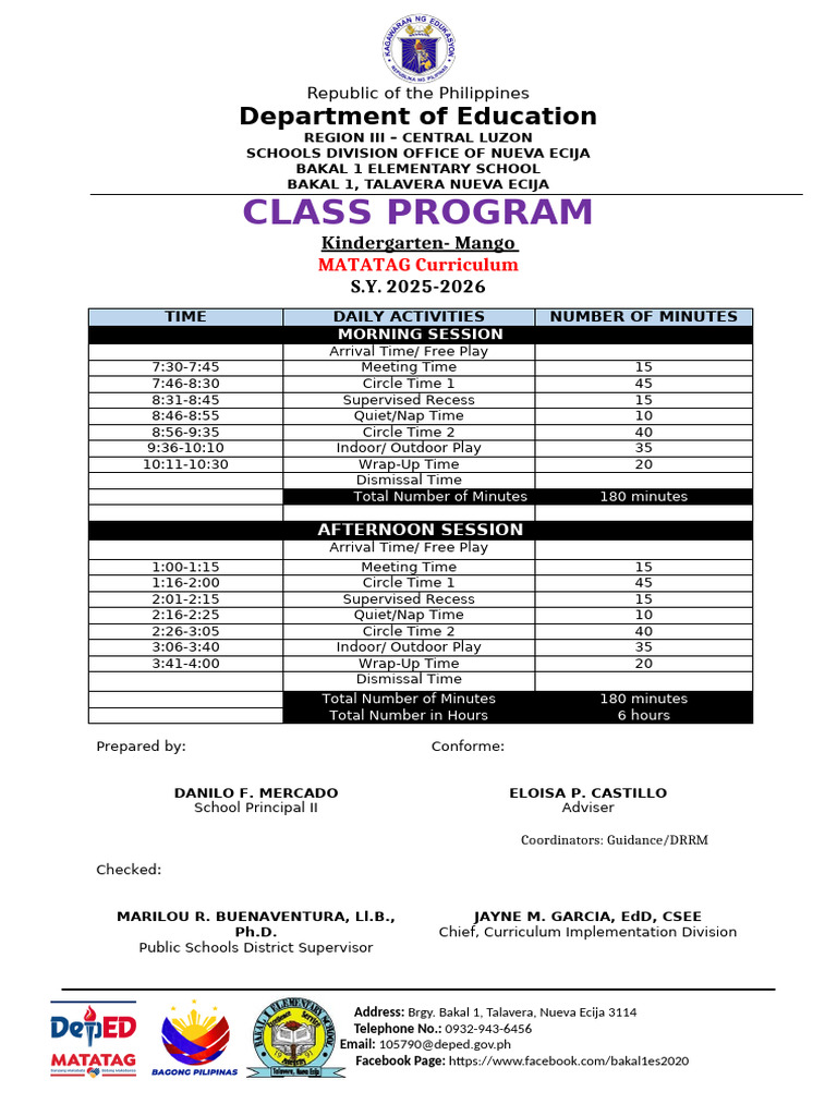 Class Program for MATATAG Curriculum 2025-2026 | PDF | Philippines