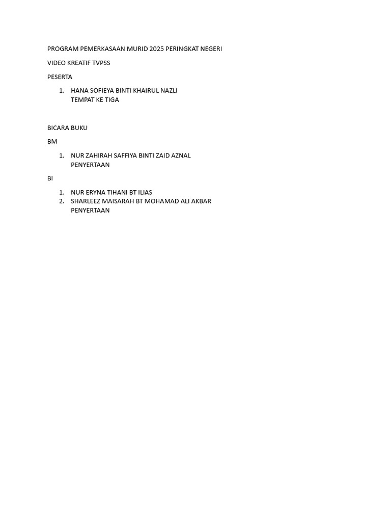 Program Pemerkasaan Murid 2025 | PDF