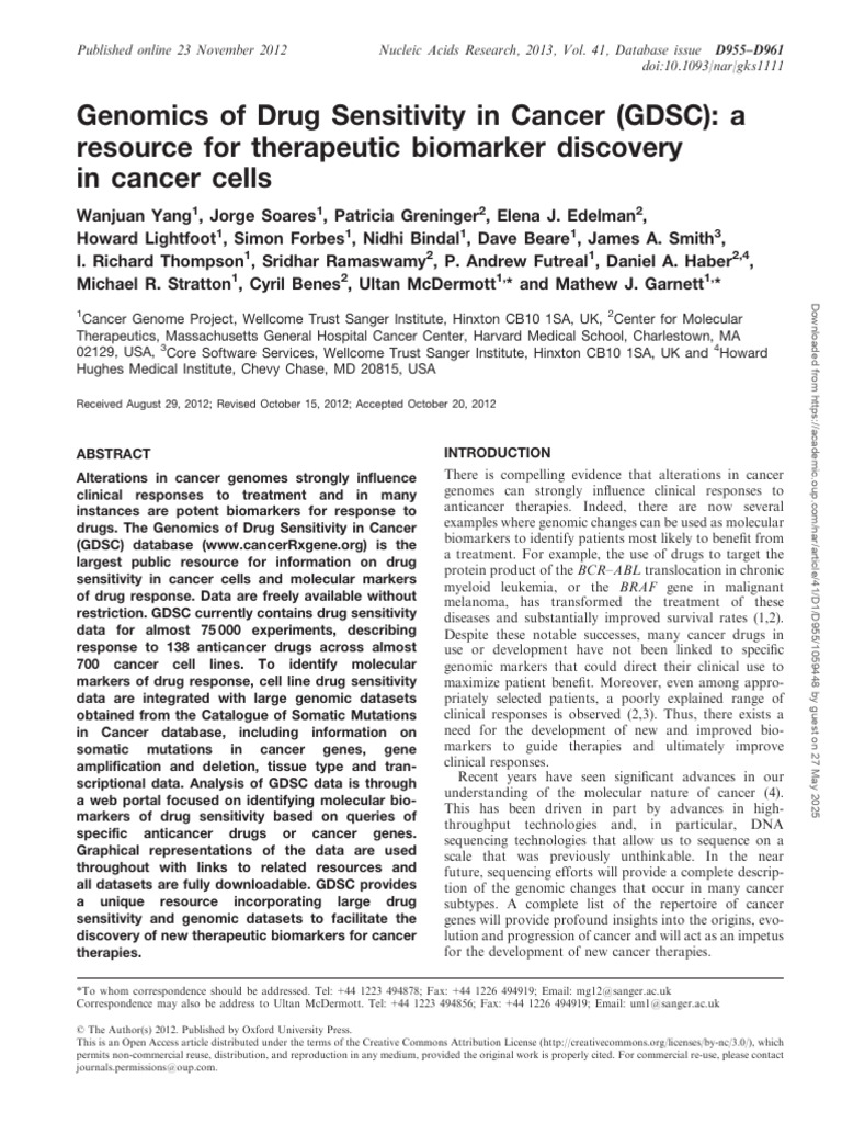 Genomics of Drug Sensitivity in Cancer | PDF | Cancer | Biomarker