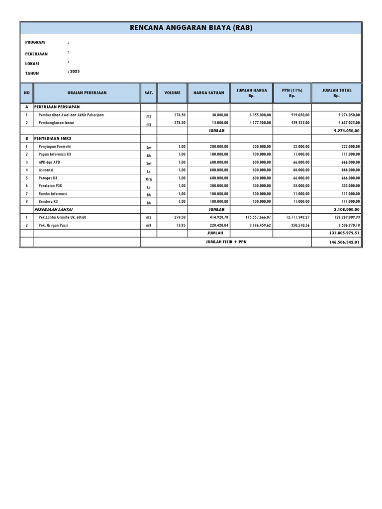 Perhitungan RAB Rumah 2025 | PDF