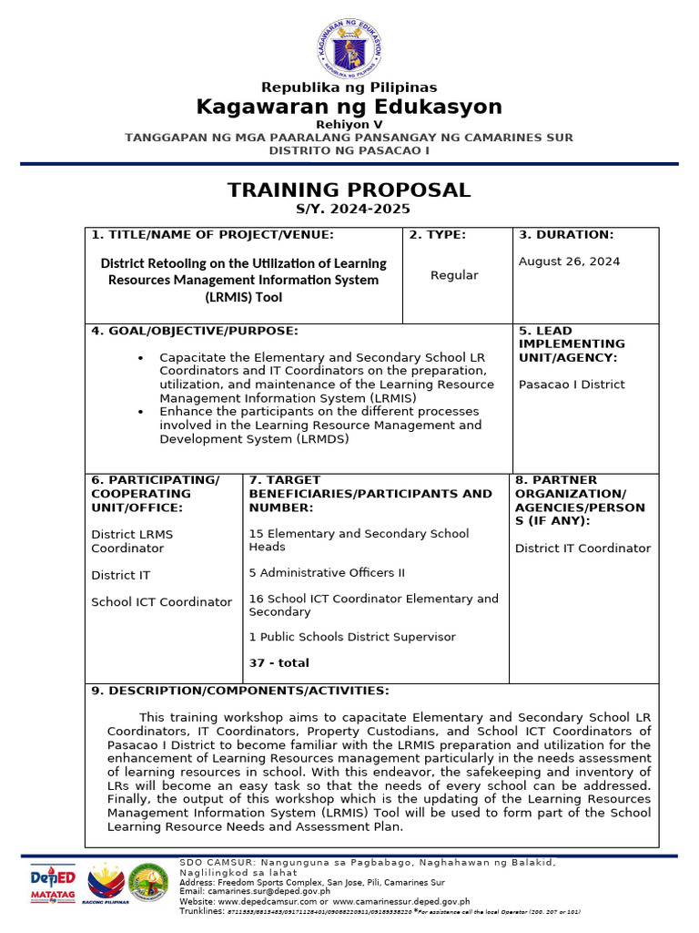 LRMIS Training Proposal for Schools | PDF | Chess Openings | Chess