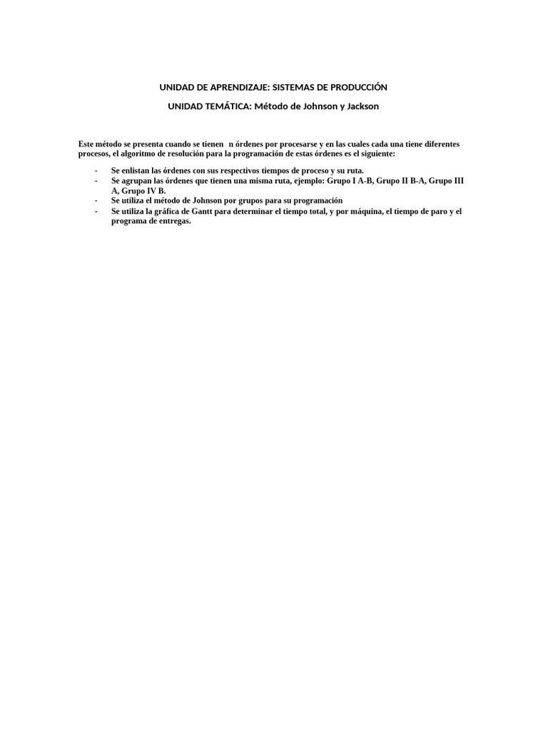 Método de Johnson para Secuenciación de Órdenes | PDF | Informática ...