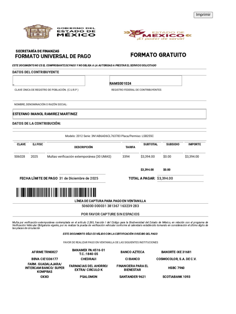 Formato Universal de Pago 2025 | PDF | Servicios financieros | Bancos