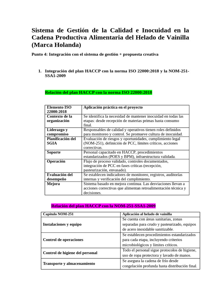 Calidad e Inocuidad en Helado de Vainilla | PDF | Análisis de Riesgo y ...
