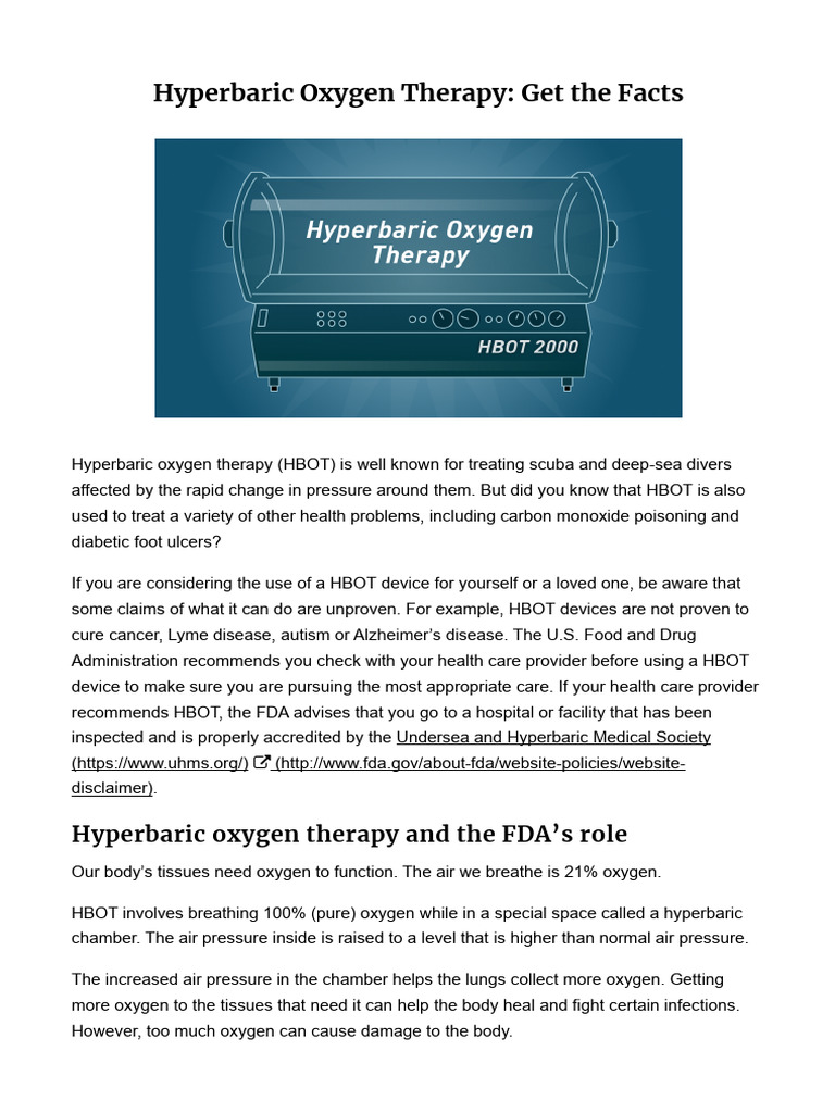 Hyperbaric Oxygen Therapy Explained | PDF | Medical Specialties ...