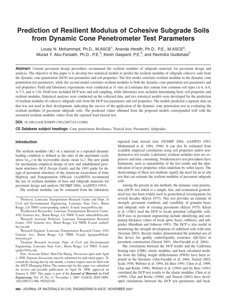 Predicting Resilient Modulus from DCP Tests | PDF