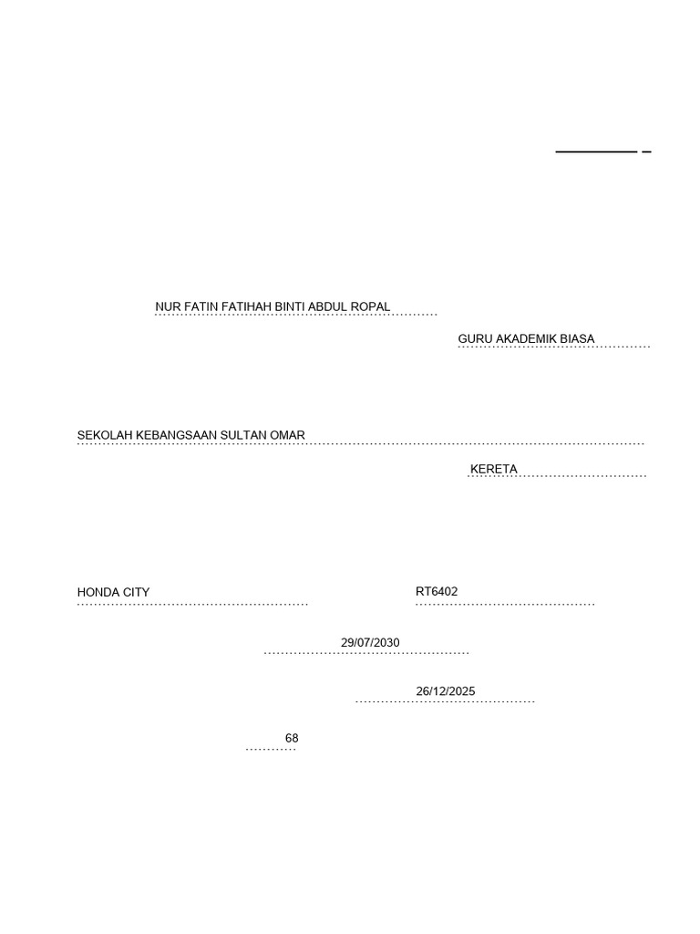 Borang Menggunakan Kenderaan Sendiri | PDF