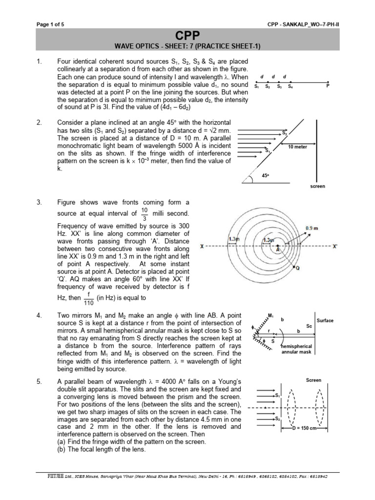 Wave Optics Practice Problems Sheet | PDF | Wavelength | Optics