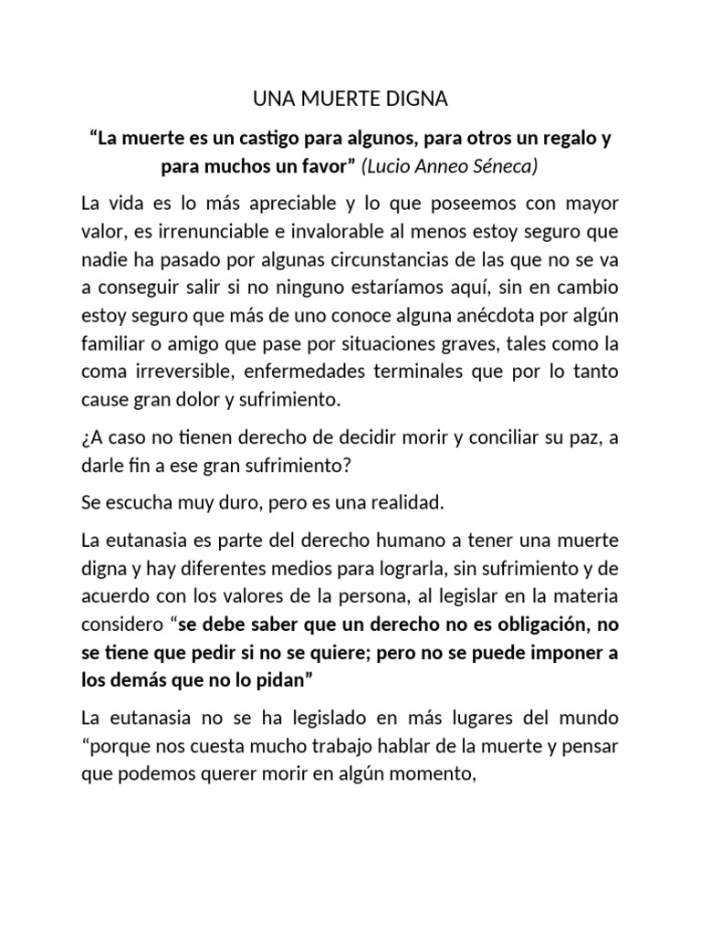 Eutanasia: Derecho a una Muerte Digna | PDF | Muerte | Libertad