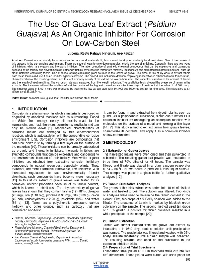 Guava Leaf Extract as Corrosion Inhibitor | PDF | Corrosion | Enzyme ...