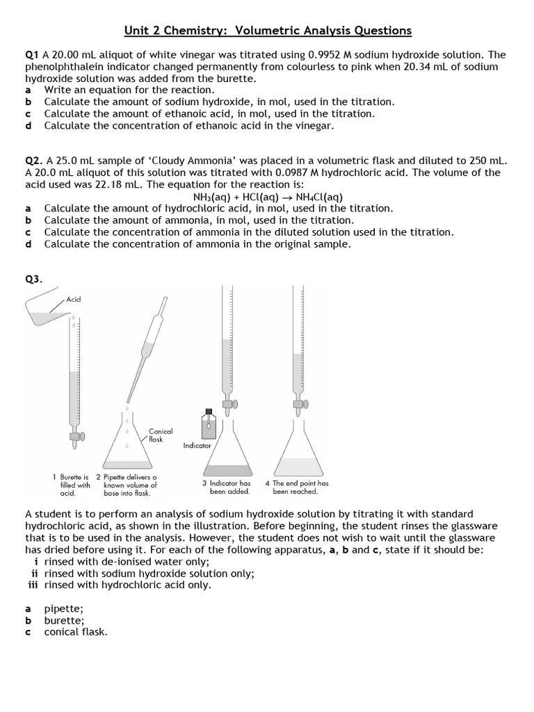 Volumetric Analysis Titration Exercises | PDF | Titration | Chemistry