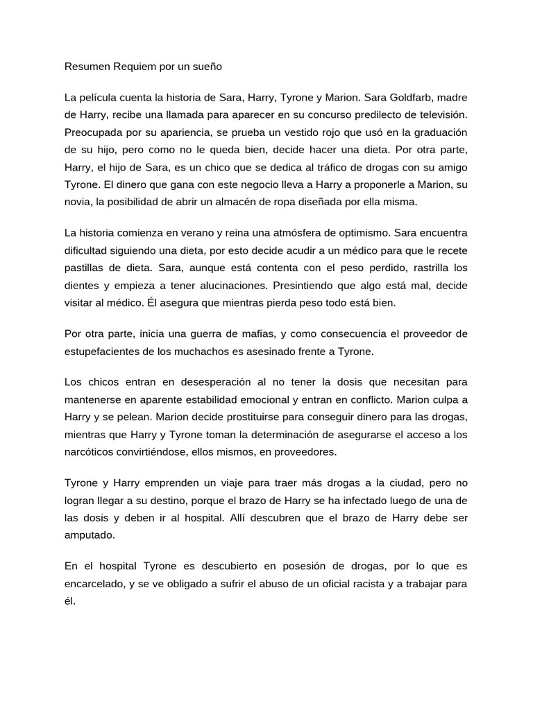 Resumen Requiem Por Un Sueño PDF Salud mental Enfermedades y