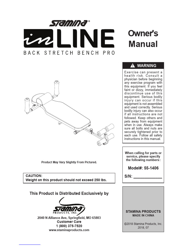 Stamina - Inline Back Stretch Bench Pro - 55-1406 | PDF | Screw ...