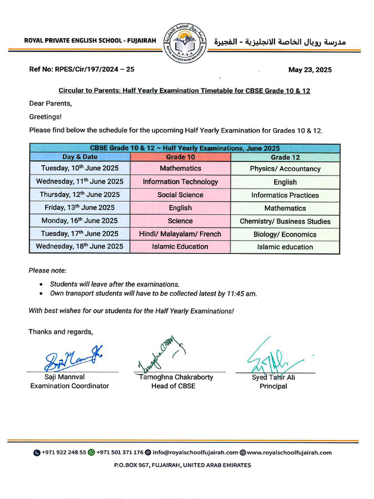 197 - Half Yearly Exam Schedule For CBSE Grades 10 and 12 | PDF