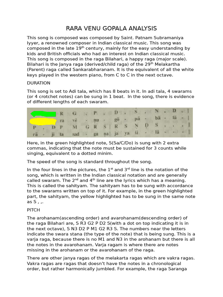 Rara Venu Gopala: Raga Analysis | PDF | Musical Notation | Classical ...